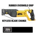 DEWALT 20V MAX Reciprocating Saw, 3,000 Strokes Per Minute, Variable Speed Trigger, Bare Tool Only (DCS380B), Yellow - Image 10
