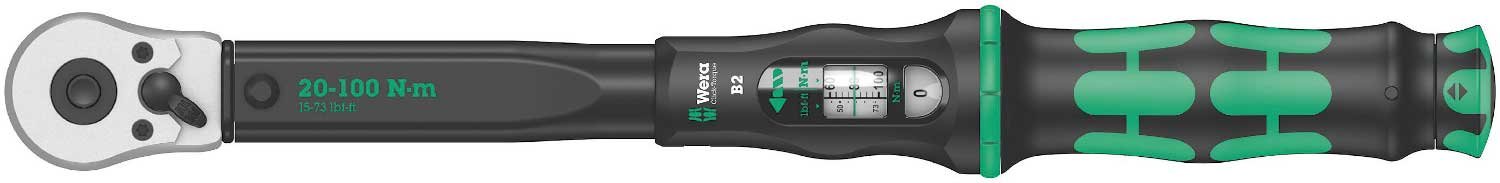 51uPzjYifOL Wera - 5075611001 "Click-Torque B 2 torque wrench with reversible ratchet, 3/8"" x 20-100 Nm", black/green - Image 1