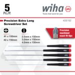 Wiha 26192 Slotted and Phillips Screwdriver Set, 5-Piece, Slotted 2.5–4mm, Phillips #0–#1 - Image 2