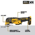 DEWALT 20V MAX XR Oscillating Tool Kit with Blades, 3 Speed Cordless Brushless Multitool, Up to 20,000 OPM, LED Light, Battery and Charger Included (DCS356C1) - Image 9