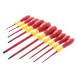 Wiha 32093 Slotted and Phillips Insulated Screwdriver Set, 1000V, 10-Piece, Slotted 2.0–6.5mm, Phillips #0–#3