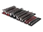TEKTON 1/4, 3/8, 1/2 Inch Drive 6-Point Socket Set with Rails and Trays (214-Piece) | SHD99202