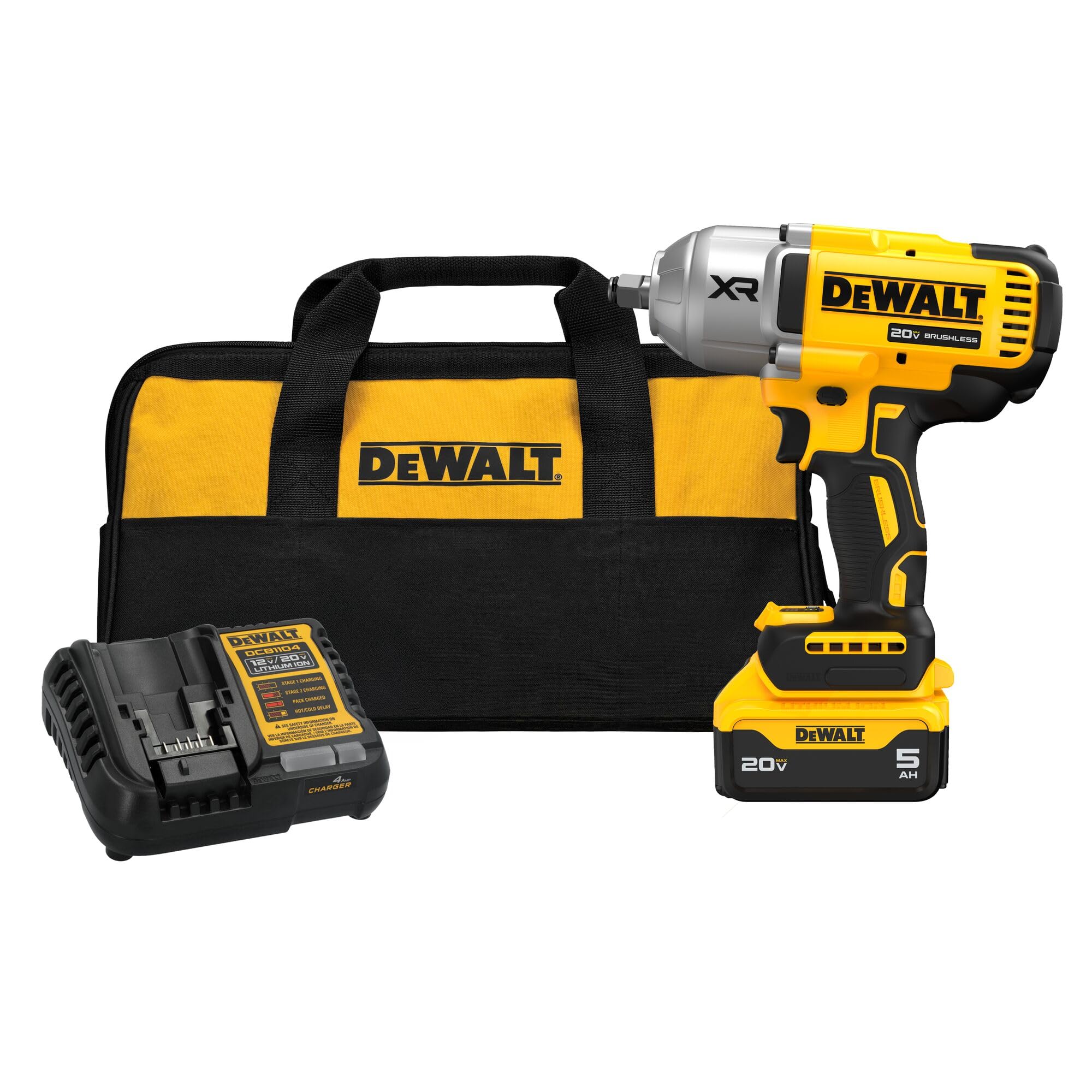 71X-6jjHjbL DEWALT 20V MAX Cordless Impact Wrench with Hog Ring Anvil, Brushless High Torque 1/2 Impact Gun, 4-Mode Speed, Includes Battery, Charger and Kit Bag (DCF900P1) - Image 1