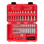 TEKTON 1/4 Inch Drive Shallow and Deep 12-Point Socket and Ratchet Set with Case, 56-Piece (5/32-9/16 in., 4-15 mm) | SKT05304