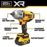 DEWALT 20V MAX Cordless Impact Wrench with Hog Ring Anvil, Brushless High Torque 1/2 Impact Gun, 4-Mode Speed, Includes Battery, Charger and Kit Bag (DCF900P1) - Image 11
