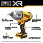 DEWALT 20V MAX Cordless Impact Wrench, 1/2 Impact Gun, 4-Speed High Torque with Hog Ring Anvil and LED Light, Brushless Motor, Precision Wrench, Tool Only (DCF900B) - Image 10
