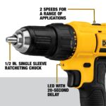 DEWALT 20V Max Cordless Drill Driver Set, 2 Speed, High Performance Motor, Includes 2 XR 1.3Ah Li-Ion Batteries, Charger and Contractor Bag (DCD771C2) - Image 10