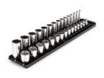 TEKTON 3/8 Inch Drive 12-Point Socket Set with Rails and Tray, 30-Piece (1/4-1 in.) | SHD91210