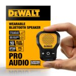 DEWALT Wearable Bluetooth Speaker (Updated Version), Clip-On Wireless Jobsite Pro Water-Resistant Portable Speaker (Non-Magnetic), Built-in Mic for Hands-Free Music/Calls, Bluetooth Speaker (Yellow)