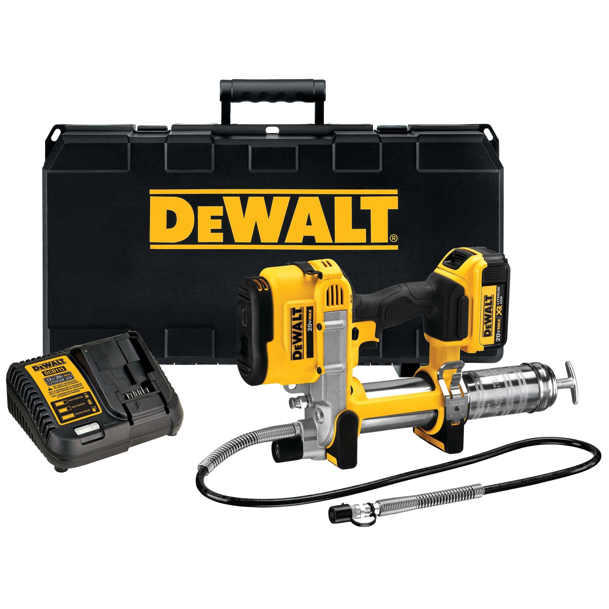 81cqmddiE7L DEWALT Grease Gun Kit 20V MAX with 4.0Ah Battery and Charger, Cordless Grease Gun, LED Light, 42” Hose, 10,000 PSI, Variable Speed Triggers (DCGG571M1) - Image 1