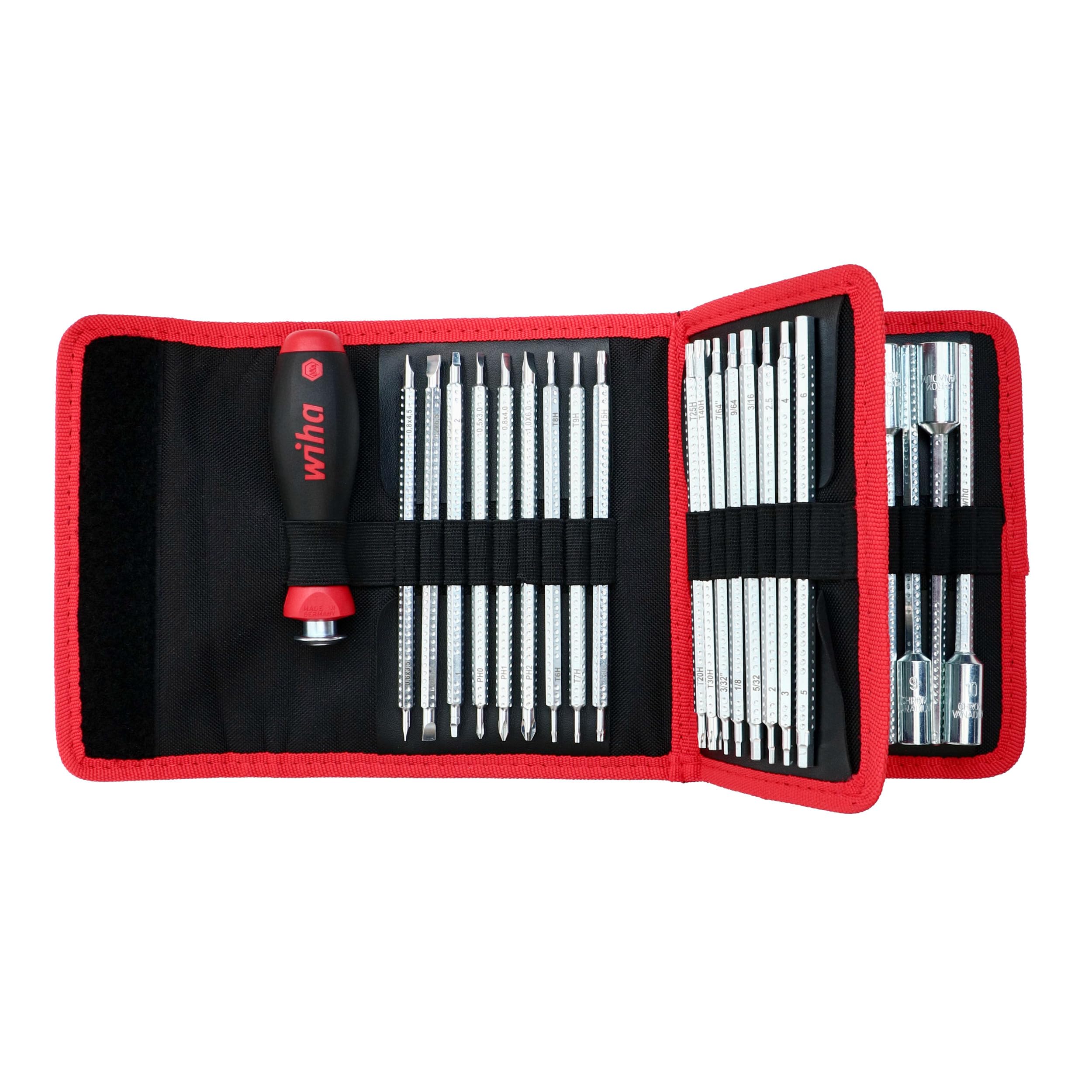 81foRAPc4nL Wiha 28188 Drive-Loc VI Wallet Set, 32 Piece, Phillips, Slotted, Square, Torx, Hex & Nut Drivers, SoftFinish Handle - Image 1
