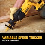 DEWALT 20V MAX Reciprocating Saw, 3,000 Strokes Per Minute, Variable Speed Trigger, Bare Tool Only (DCS380B), Yellow - Image 7