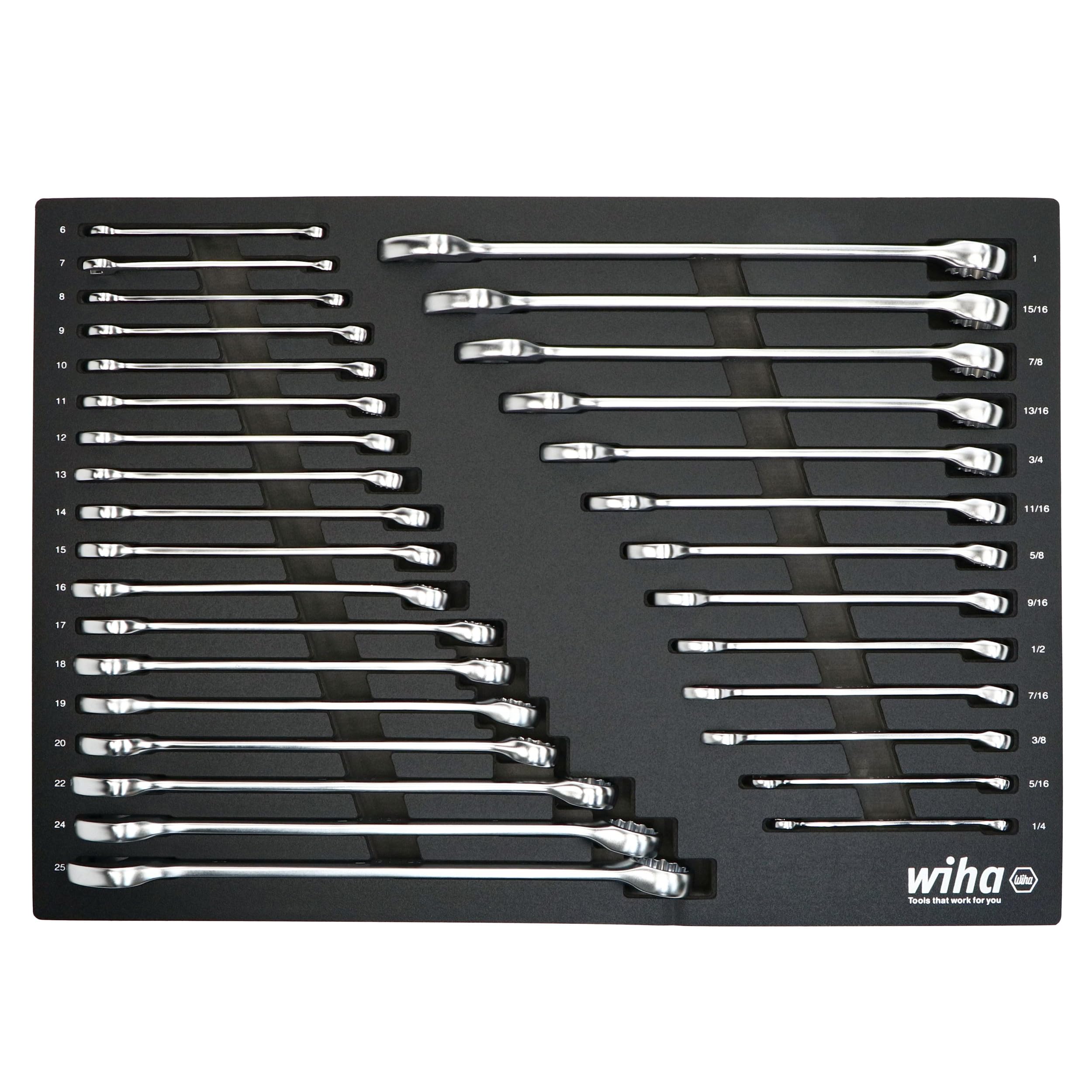 81o-qIpQu+L Wiha 30492 31-Piece Combination Wrench Set – SAE & Metric, 12-Point Box and Open Ends, Full Drawer Tray - Image 1